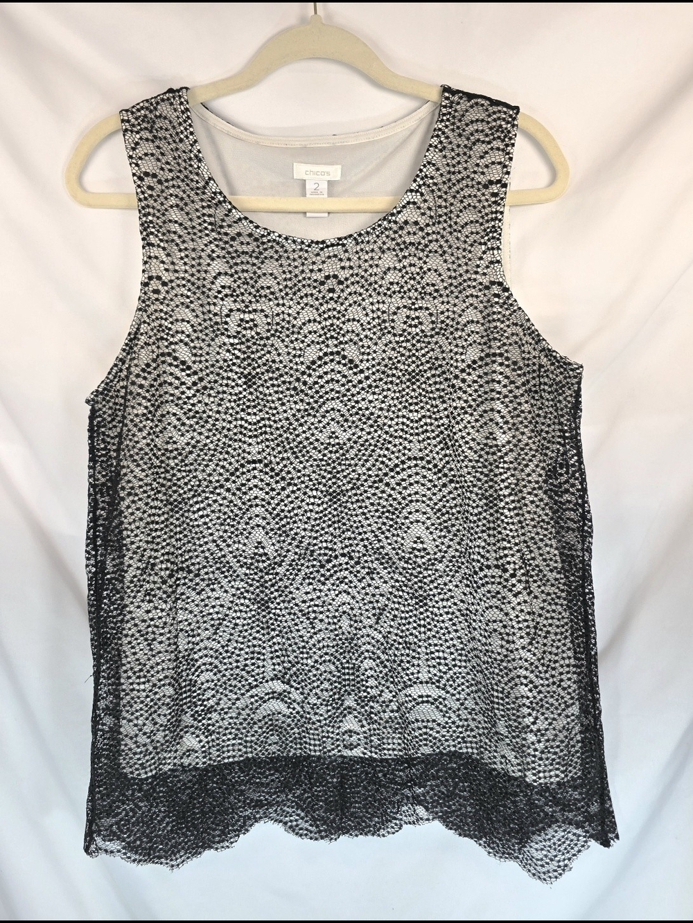 Chico's Women's Whimsigoth Boho Chic Black Lace Overlay Lined Tank  Size 2(L)